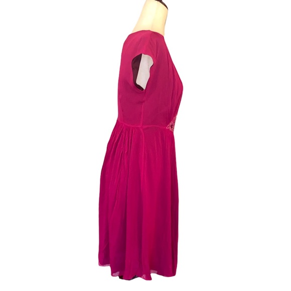 Boden Beaded Jeweled Georgette Fuchsia Pink Scoop Neck Midi Dress - 4 - Picture 6 of 14